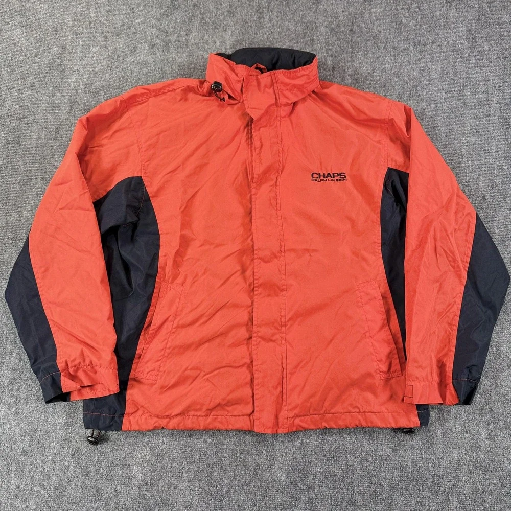 Chaps Ralph Lauren Jacket Mens XL Orange Hooded Windbreaker‎ Outdoor Coat